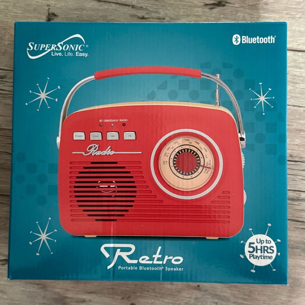 Supersonic Retro Red Portable Bluetooth Speaker NEW